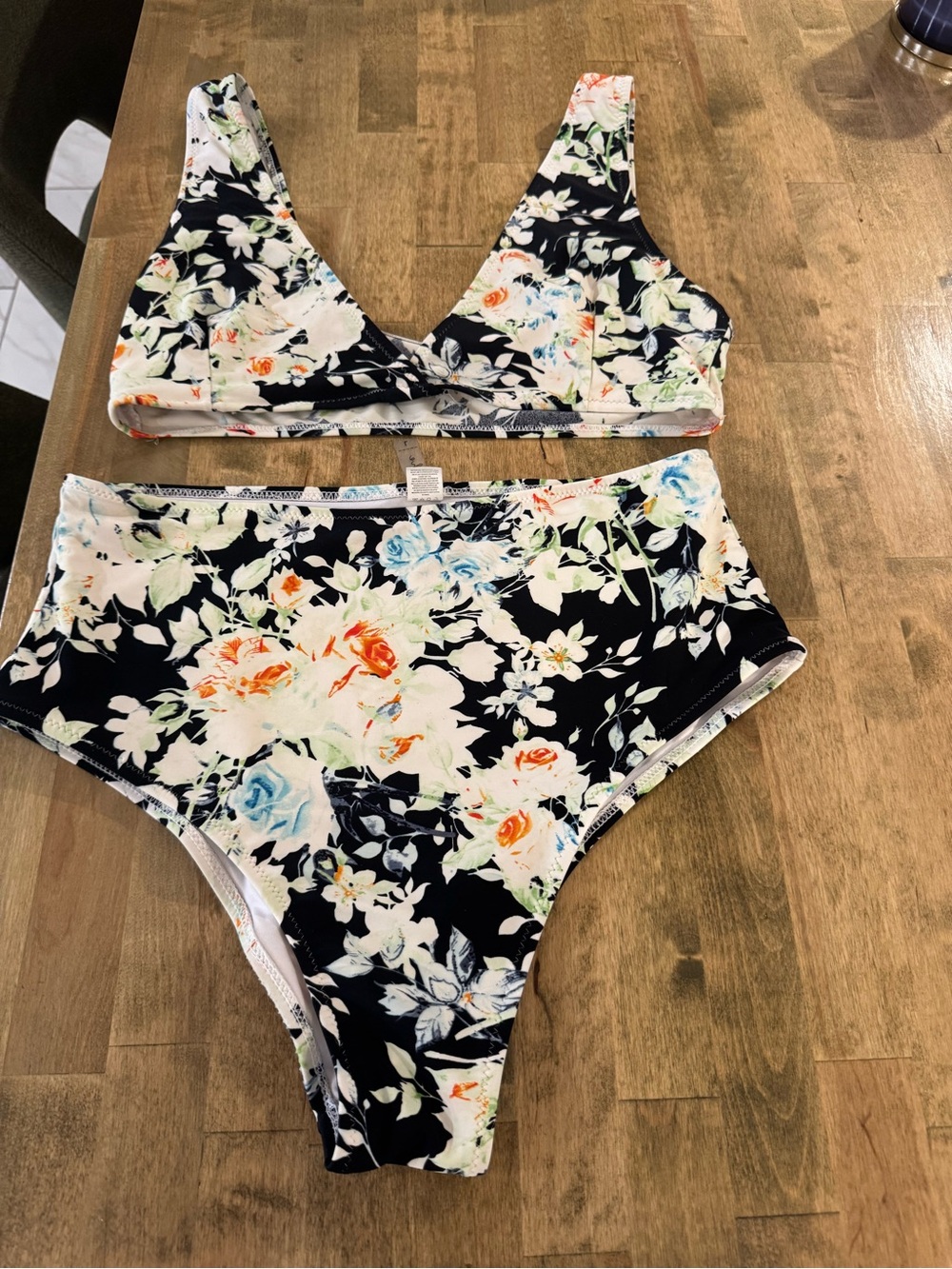 Cupshe Floral High Waist Bikini Set in Black, Cream, Blue, Orange